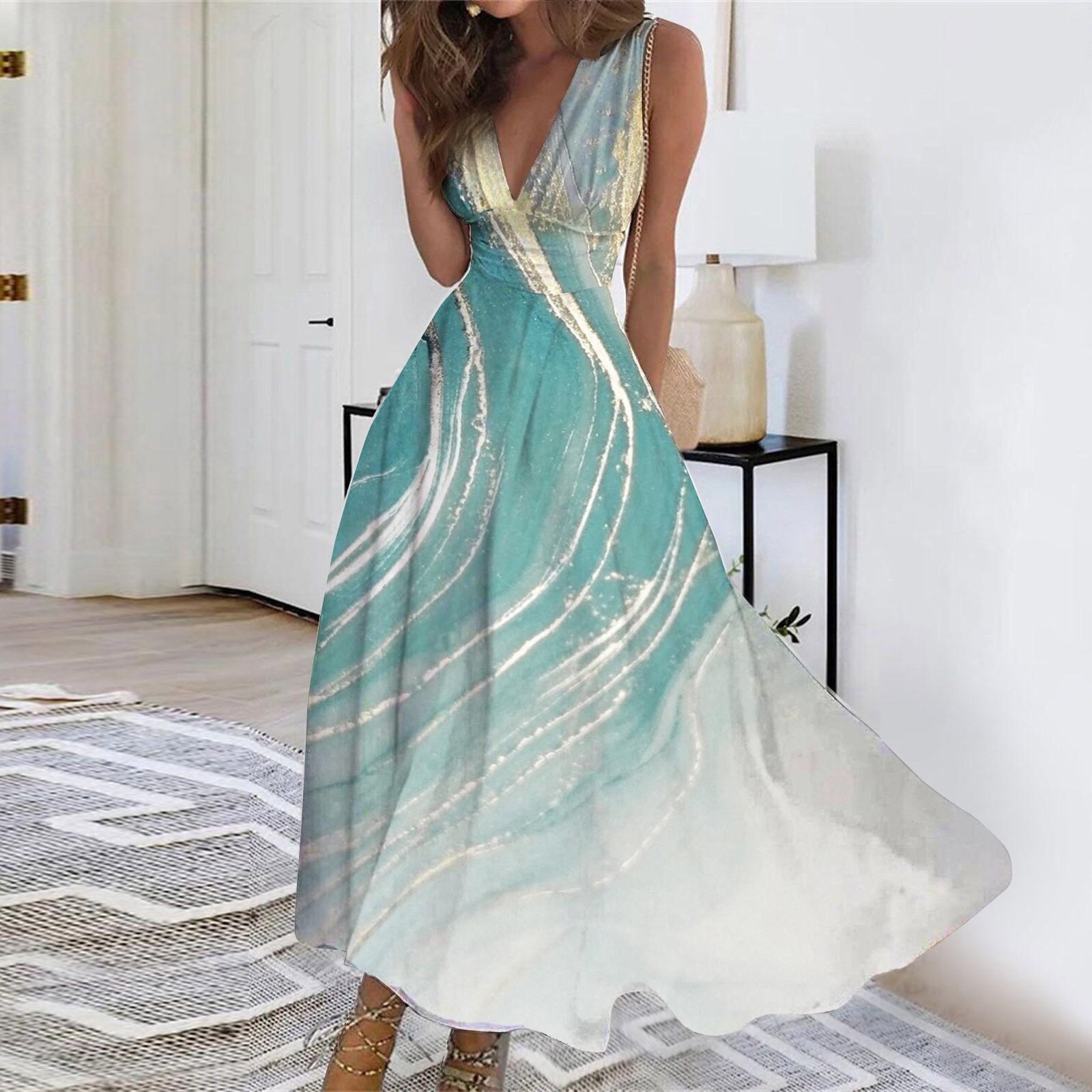 

Женское длинное платье Платье макси Повседневное платье Свободное платье Платье трапециевидной формы с цветочным принтом Мода Уличная одежда На открытом воздухе Повседневные с принтом для свиданий Платье без рукавов с V-образным вырезом S зелёный