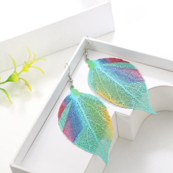 Ethnic Hollow Colorful Leaf Pendant Drop Women Statement Hook Earrings Jewelry