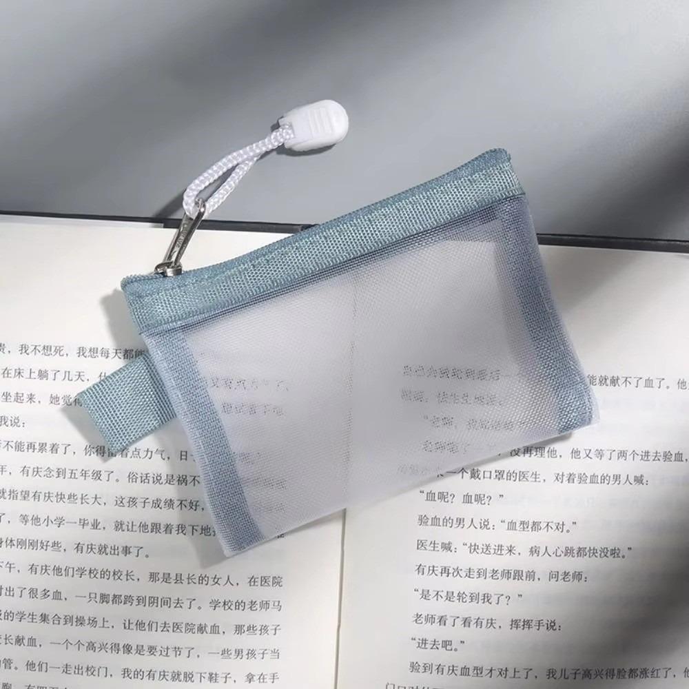New Clear Mesh Zipper Bag Mesh Bag Coin Card Bag Cosmetic Bag Nylon Data Cable Storage Bag Small Item Bag синий