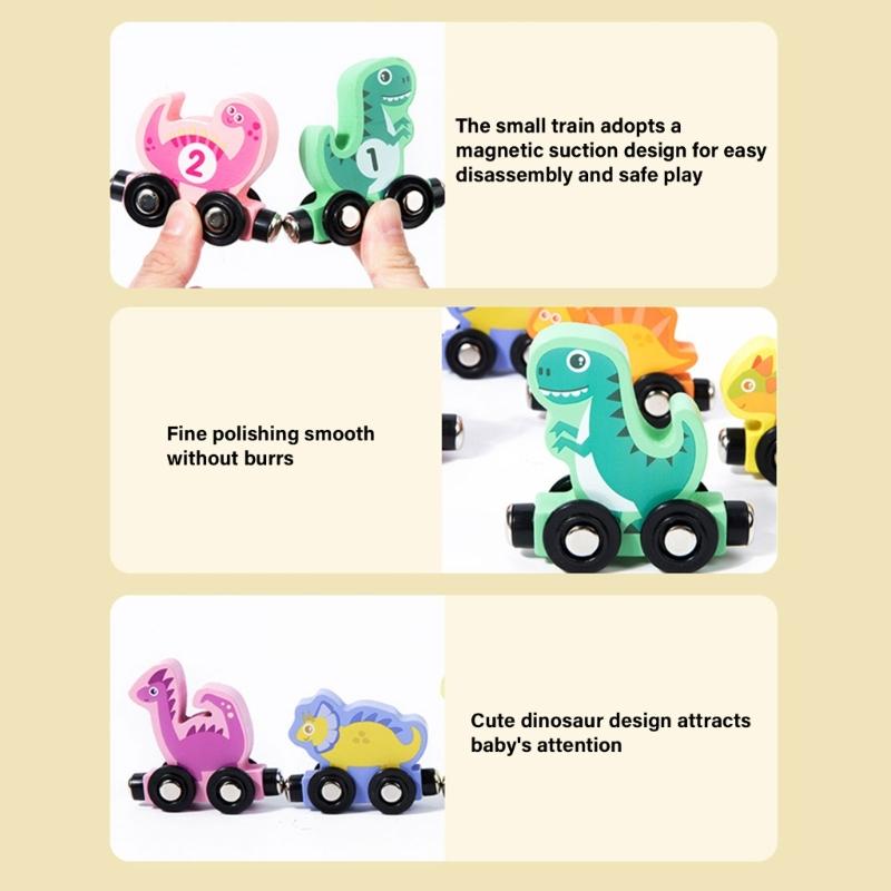 Magnetic Dinosaur Theme Wood Train Set Educational Toy For Early Learning And Hand Eye Coordination For Children