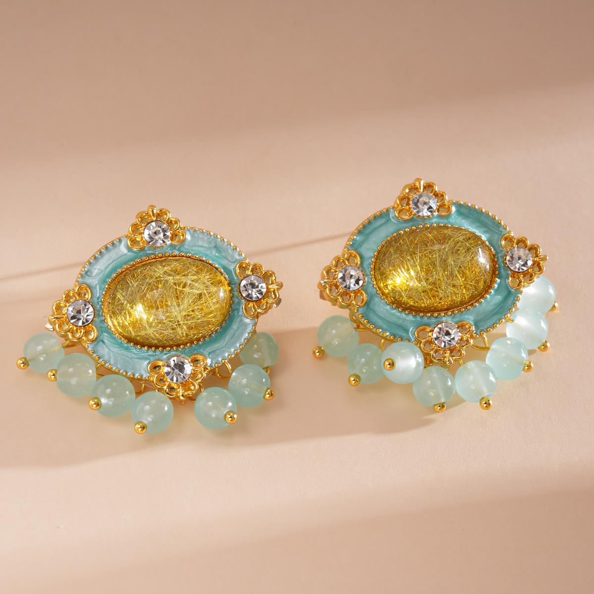 DIGADAGU Resin Oval Tassel Stud Earrings New Simple Luxury Earrings Women Party Zircon Accessories жёлтый