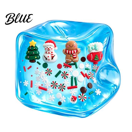 Clear Ice Cube Toy Christmas Stress Sensory Toy, Anxiety Relief with Gadget Snowman Tree Snowflake, Squeeze Xmas Stocking Stuffers Holiday Party