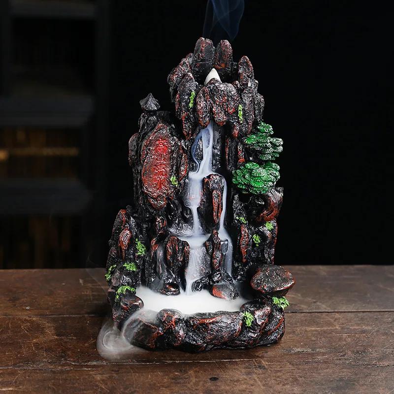 Resin Crafts Backflow Aromatherapy Furnace Creative Resin Alpine Flowing Water Backflow Incense Burner Home Relief Decoration