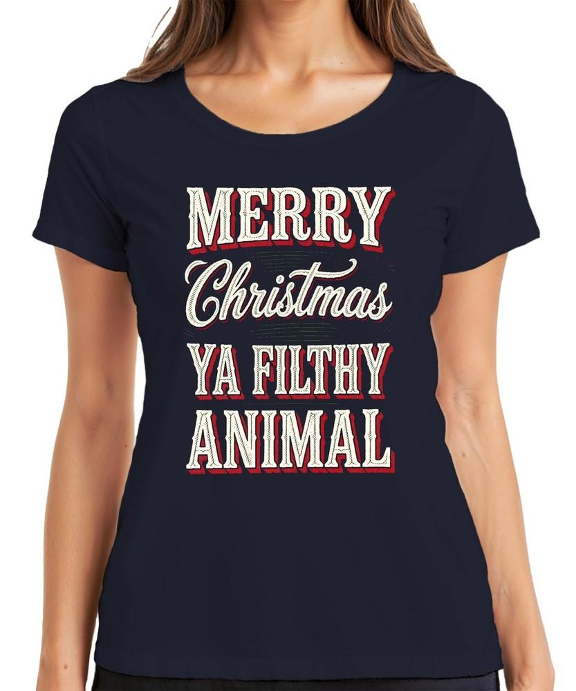 Merry Christmas Filthy Animal Xmas Funny Xmas Party Ladies Tshirt S