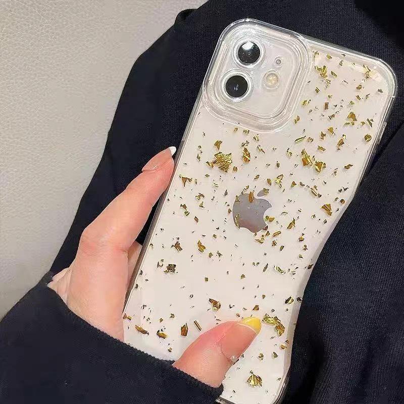 For IPhone17promax Gold Foil Sequin Phone Case for Apple 15plus Transparent Glue 16 Simple and Thin Model