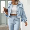 Giacca Corta in Velluto a Coste Vintage Autunnale da Donna Cappotto Monocolore Revers Manica a Lanterna Monopetto Capospalla