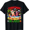 Christmas In July Santa Flamingo Dabbing Summer Vacation T-Shirt
