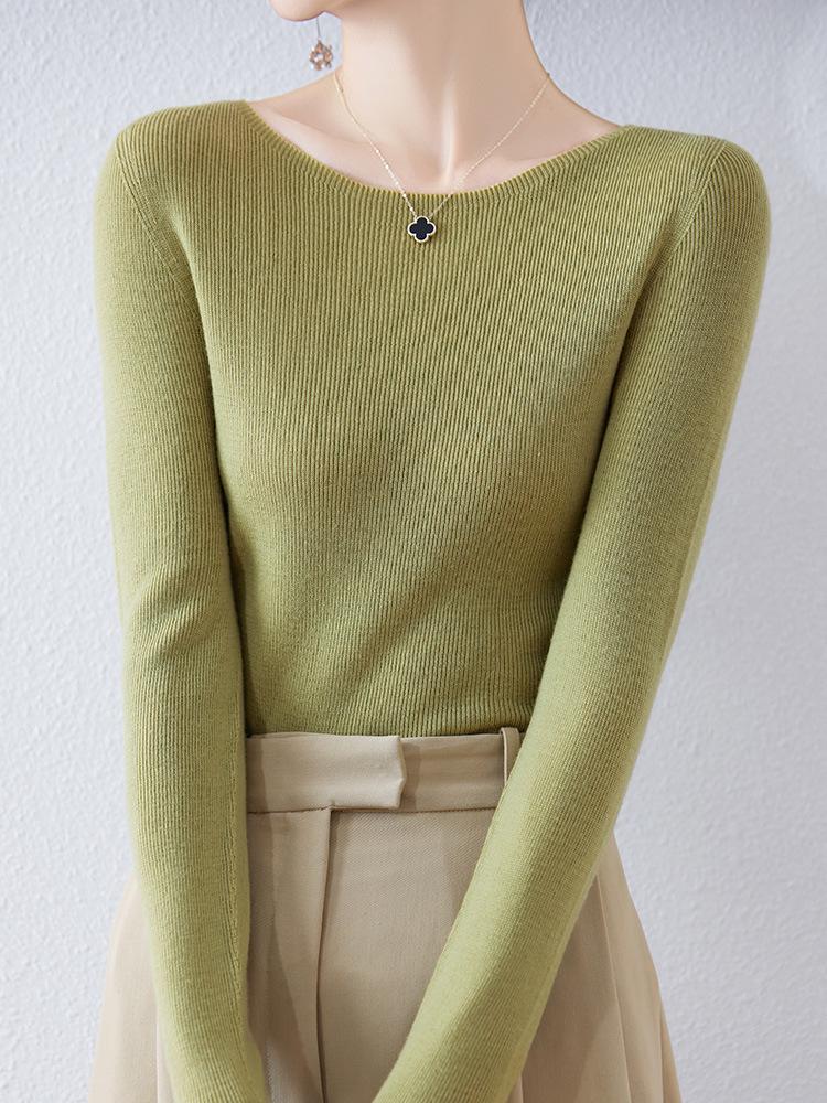 Women's Slim Fit Solid Color One-Shoulder Wool Sweater for Autumn/Winter