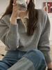 Women's Blue Cross-Color Knit Sweater - Autumn/Winter Korean Style Long Sleeve Short Top