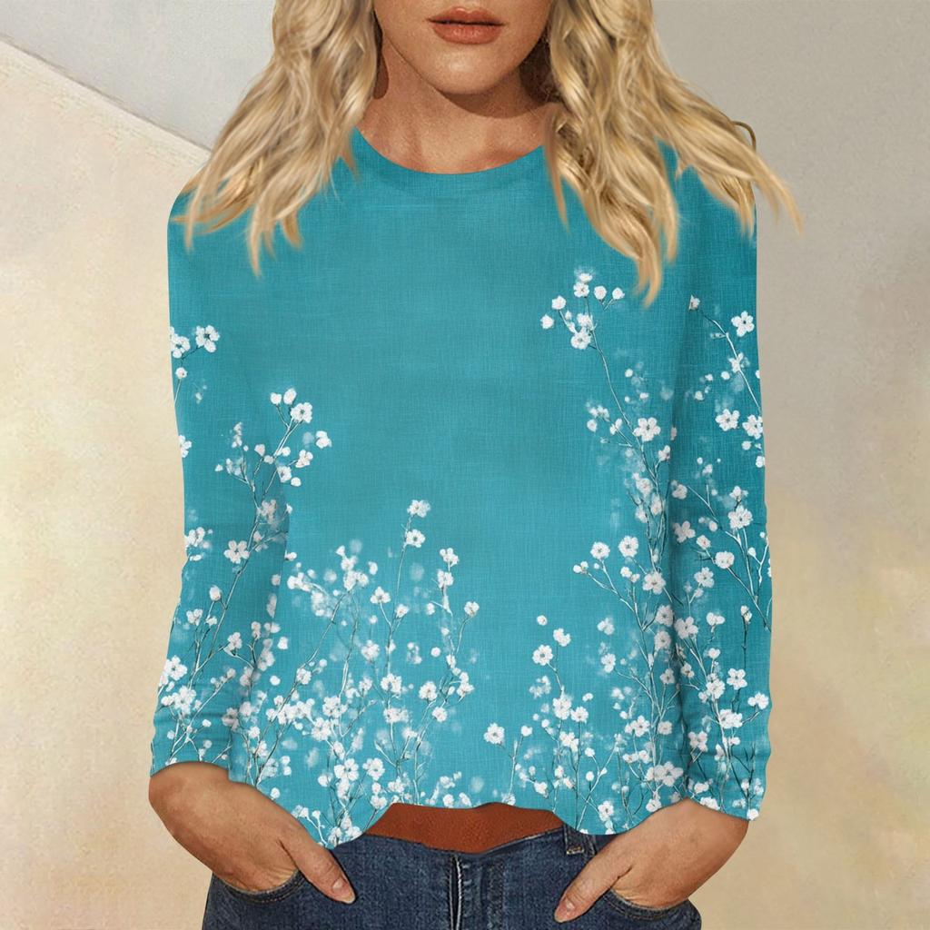 Women's Daily Casual Long-sleeved Printed O-neck Top