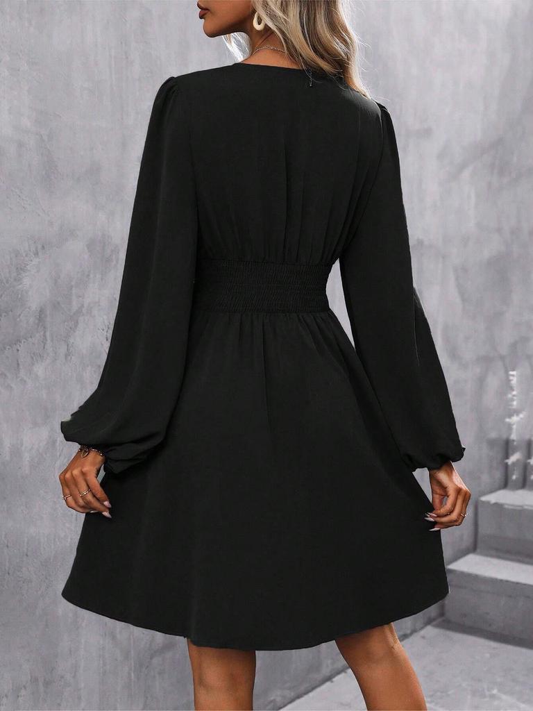 Asymmetrical Lantern Sleeve Ruffle Dress
