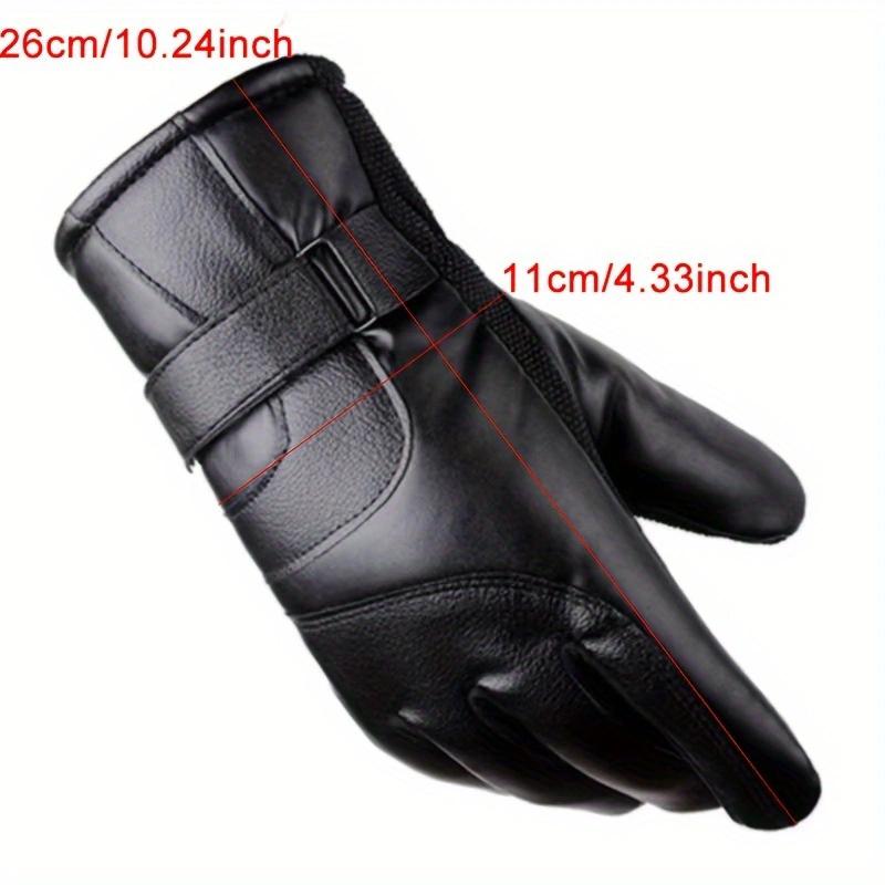 WTEMPO 1Pair Men's PU Cold-proof Windproof Full Finger Gloves Winter Outdoor Riding Cycling Fleece Thickened Black Touch Screen Gloves