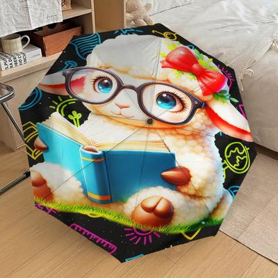 1pc Lamb Reading Pattern Umbrella Design Automatic Opening and Closing Umbrella, High-quality Travel Umbrella, C1128225
