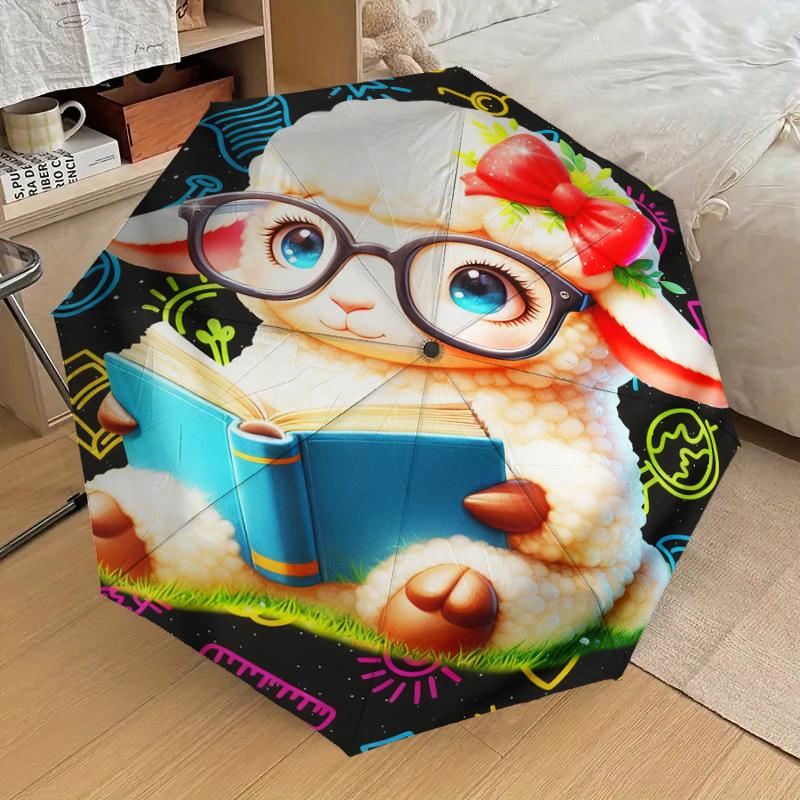 1pc Lamb Reading Pattern Umbrella Design Automatic Opening and Closing Umbrella, High-quality Travel Umbrella, c1128225