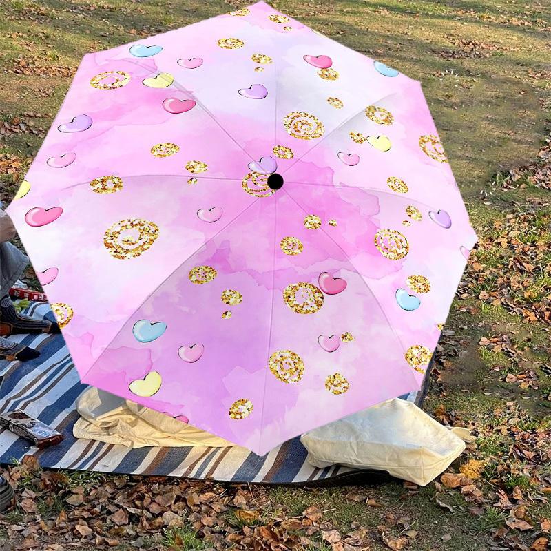 1PC Hearts Glitter Umbrella-8-Rib Reinforced Portable Folding Travel Suitable for All Seasons Outdoor Daily Use-Z0453