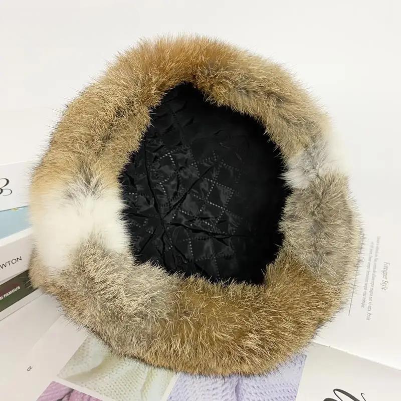 New Bunny Ears Hats Women Winter Warm Outdoor Snow Cap Natural Rabbit Fur Fluffy Caps