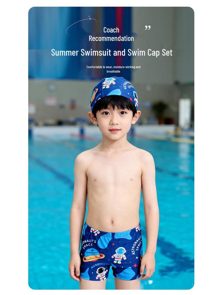 Children's Cartoon Swimsuit Set: Toddler Swim Shorts & Cap for Beach