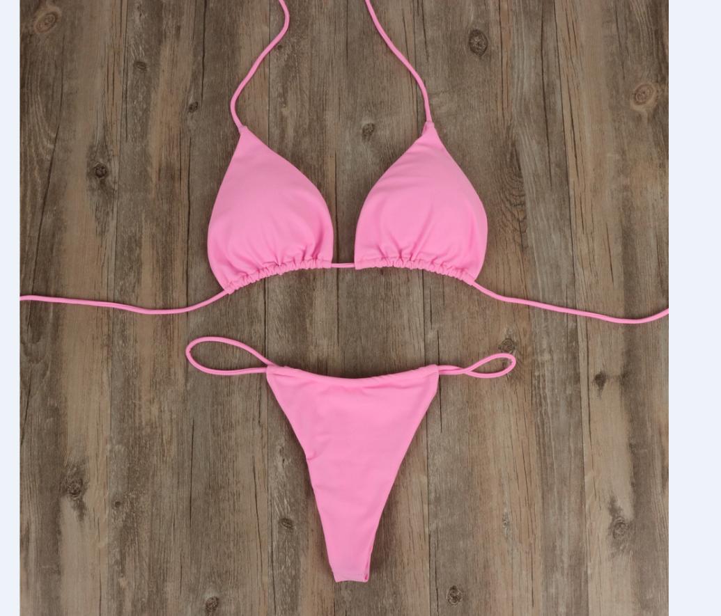 

Женский микро-бикини, купальник, сексуальный однотонный купальник, стринги, повязки, пляжная одежда с эффектом пуш-ап L розовый