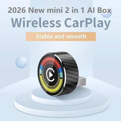 2026 New Wired To Wireless CarPlay Universal 2 In1 Mini Adapter Android Auto Smart Box Plug and Play Auto Connection OTA Update