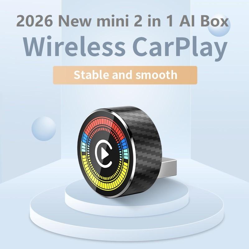 

2026 New Wired To Wireless CarPlay Universal 2 in1 Mini Adapter Android Auto Smart Box Plug and Play Auto Connection OTA Update
