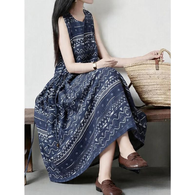 Women's Elegant Ethnic Print Sleeveless Summer Dress