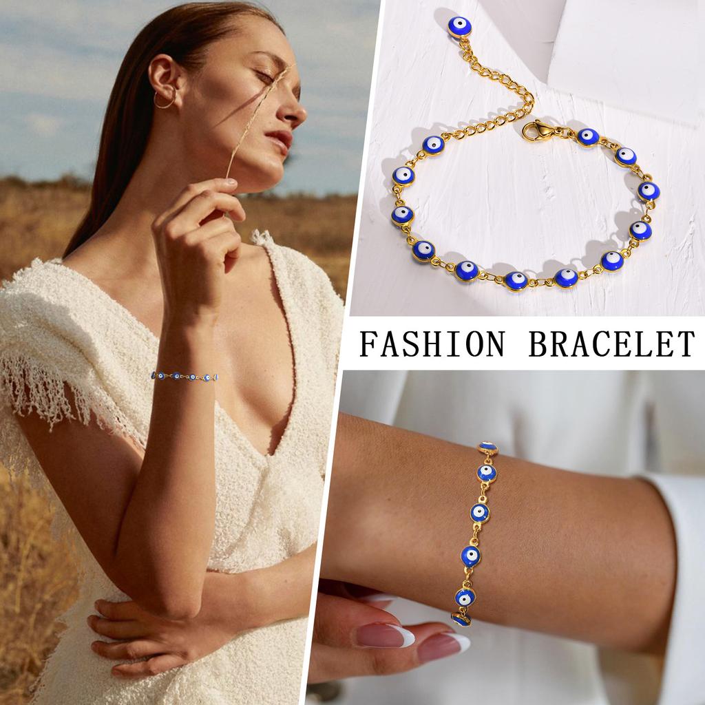 Colorful Demon Eye Bracelet for Women,Stainless Steel Chain Bracelets,Gold Plated Charm Jewelry Gifts