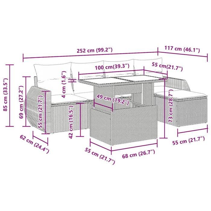 VidaXL Salon de jardin avec coussins 6 pcs gris résine tressée acacia, ensemble de canapés d'extérieur, salon de jardin 3326622
