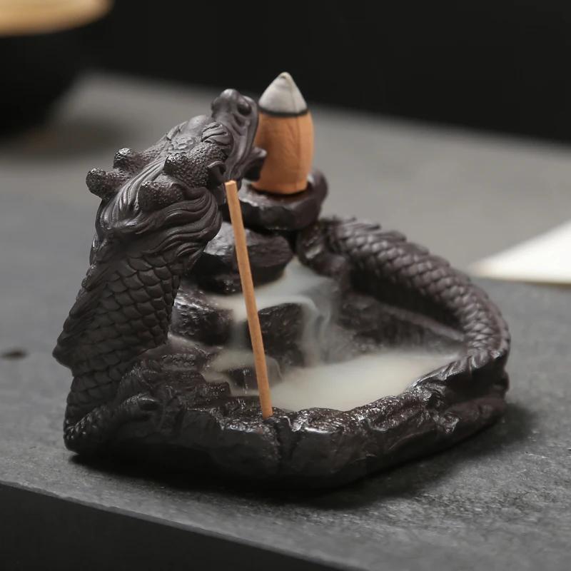 F 2023 Hot Dragon Incense Burner Smoke Backflow Best Cone Censer Incense Holder Mini Office Desk Home Decor Teahouse Ornament