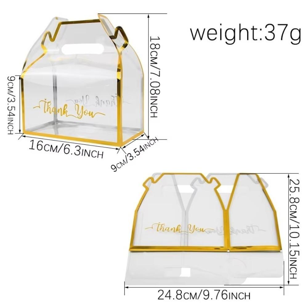 Ensemble de 12 pièces Boîte à bonbons transparente réutilisable Bordure dorée Design portable Boîte cadeau Sac en PVC Emballage de remerciement