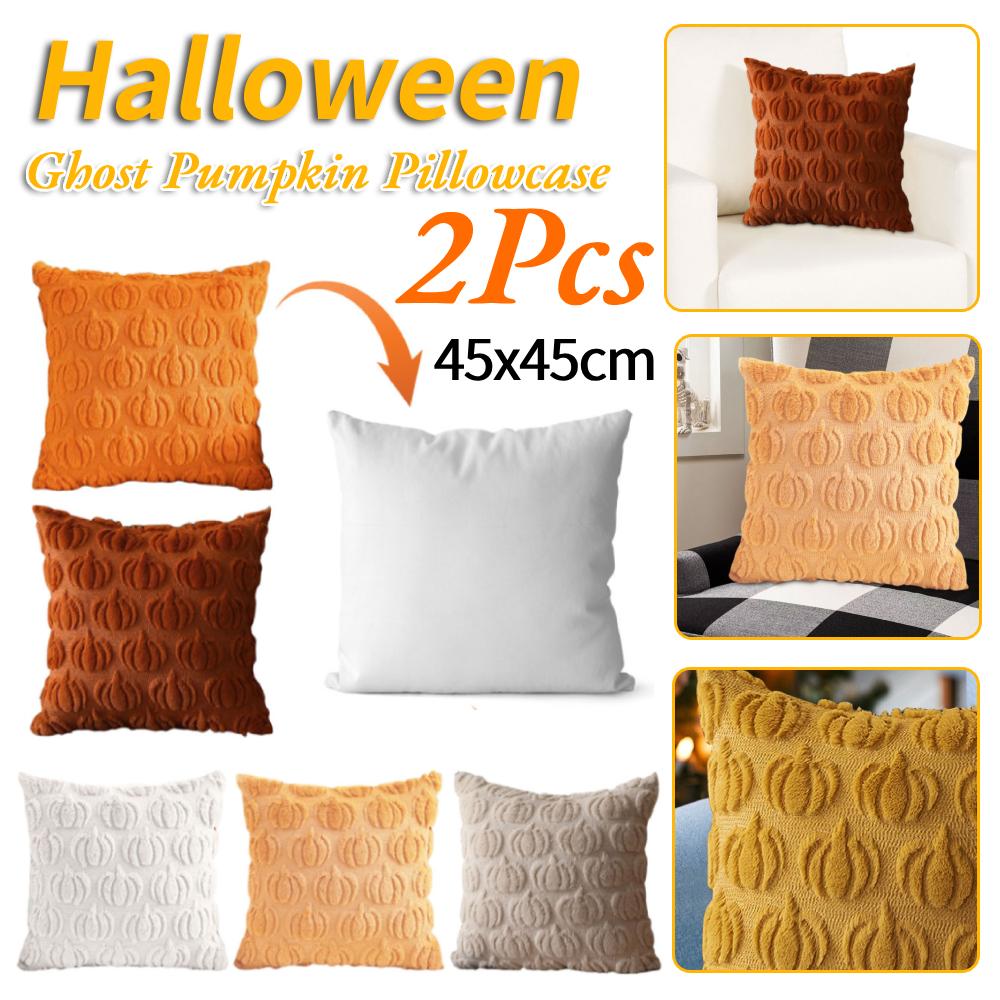 2Pcs Ghost Pumpkin Pillowcase Plush Faux Fur Pillowcase Washable Soft Ghost Pumpkin Pillow Cover Halloween Festive Decoration