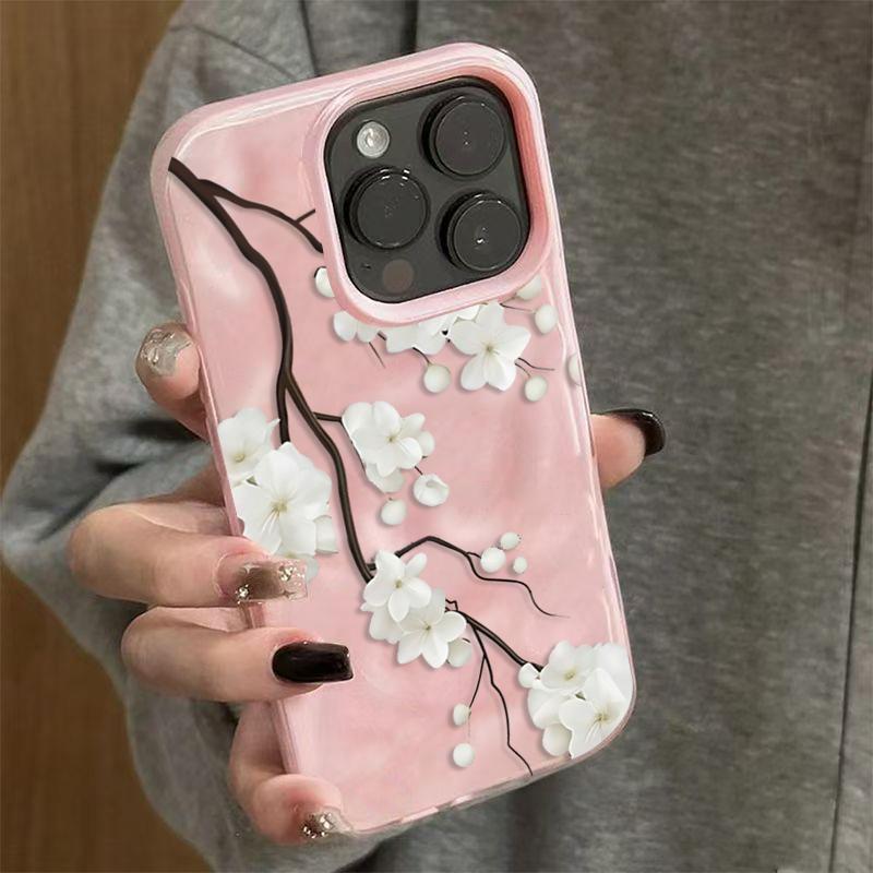 White Flower Phone Case for iPhone 17 16 Plus 15 Pro 14 13 12 11 Pro Max 17 Air 16E Pink Yellow Blue Shockproof Soft TPU Cover