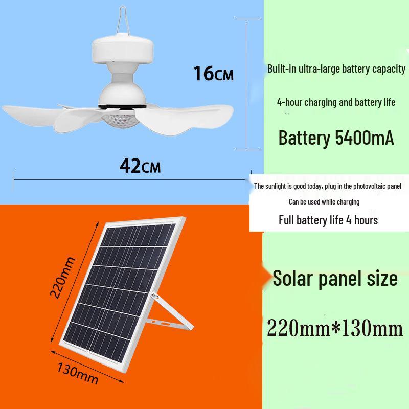 Outdoor Solar-Powered Ceiling Fan with Remote Control and LED Light