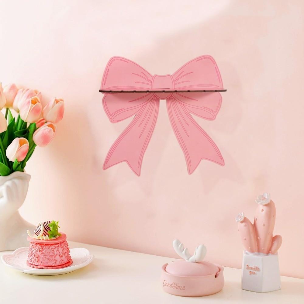 Pink Bow Wall Mounted Shelf Wooden Holder Wood Storage Rack Wall Storage Holder  Girls Room