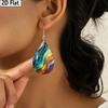 2D Flat Lightweight PU Leather Printed Teardrop Earrings, Blue-Purple Gradient Marble Pattern & Black Rose Design, Women's Fashion Pendant Earrings
