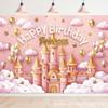 Pink Cloud Princess Castle Photography Backdrop for Kids' Birthday Parties