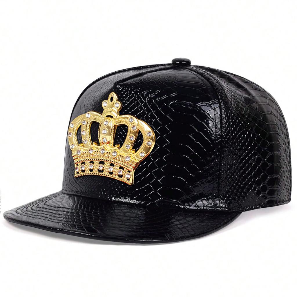 Crocodile Patterned Crown Hip Hop Hat Men and Women PU Leather Baseball Cap Fashionable Flat Top Caps Casual Hats