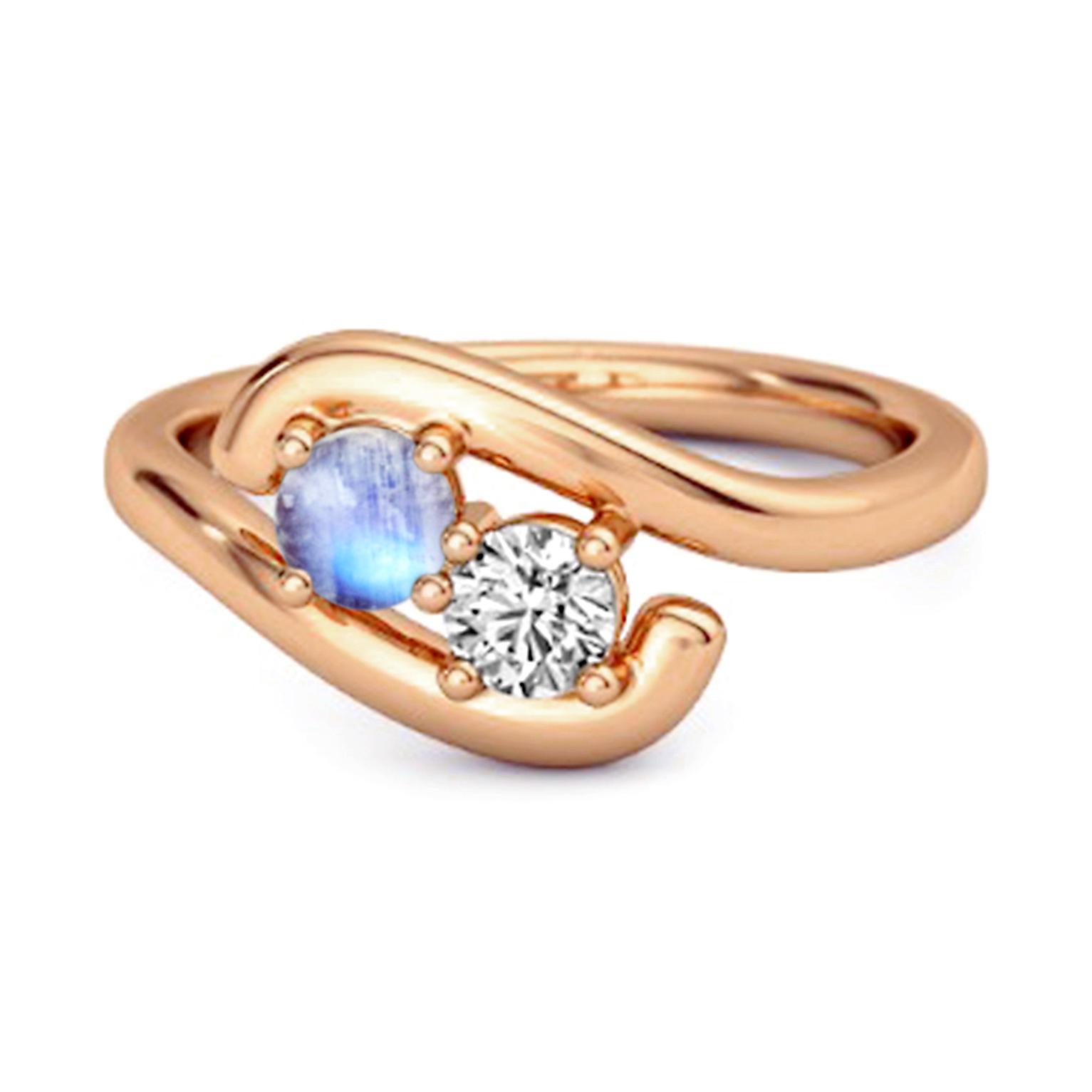 

Moonstone Two-Stone Bypass Ring - 925 Sterling Silver Rose Gold Vermeil 11.5
