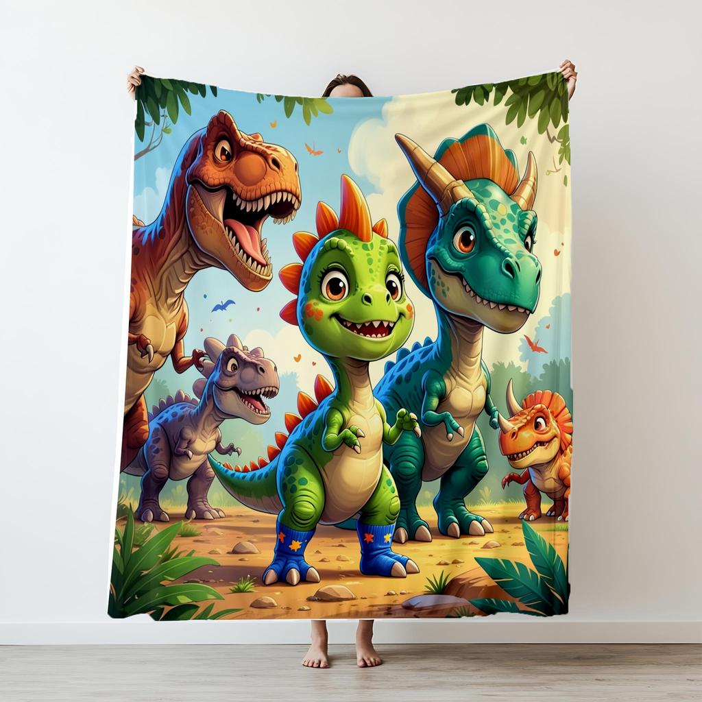 130150cm Funny Cute Face Dinosaur Thin Printed Blanket Camping Throw Bed Sofa Office Air Conditioning Soft Leisure