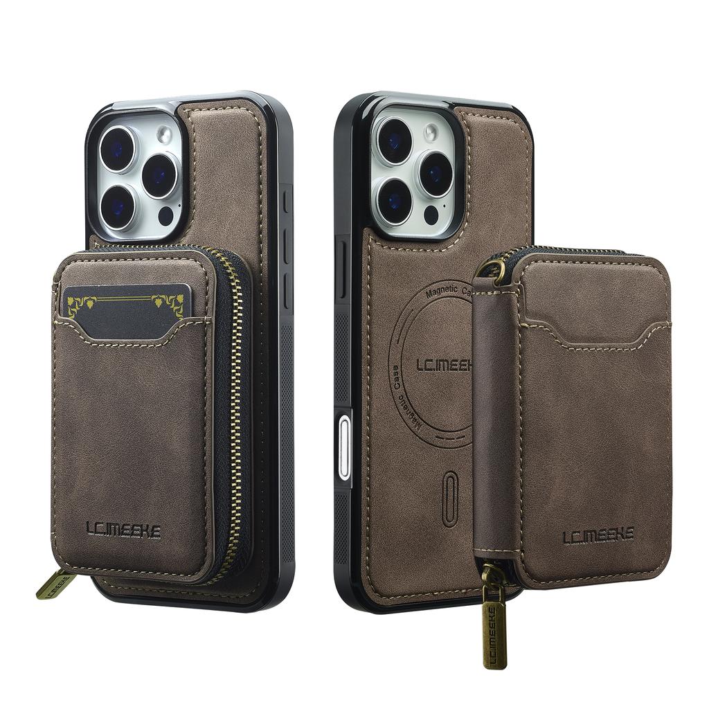 2 In 1 Detachable Magnetic Zipper Card Solt Wallet Leather Case For iPhone 17 Pro Max 16  Plus 15 14 13 12 11 Purse Bag Cover
