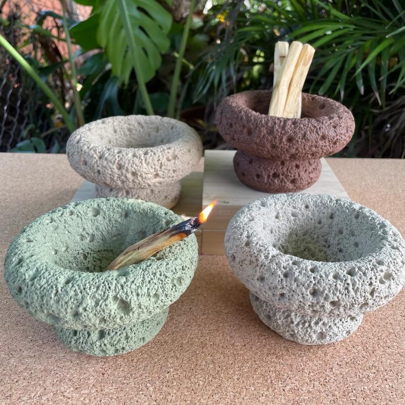 Concrete Palo Santo Burner Lava Rock Style Boho Natural Decor Handmade Sage Burner Bowl Candle Holders