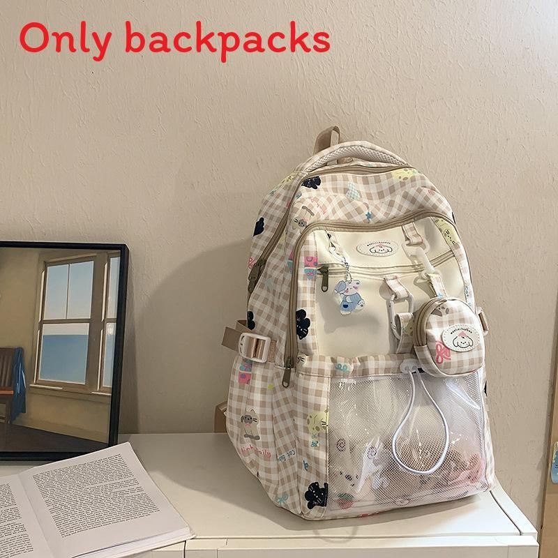 Capacity Large Backpack With Grid And Cartoon Dog Cat Print Design Daily For