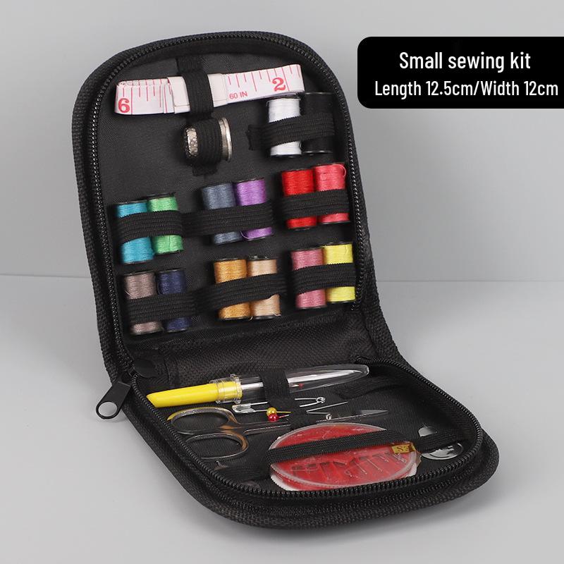 Sewing Kit with Thread, Needle, and Cross-stitch Tools in Solid Wood Pouch