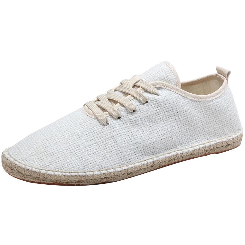 

Retro Hand Stitched Espadrille Non-slip Men s Shoes 2024 Summer New Men Casual Shoes Light and Wear-resistant Straw Canvas Shoes 38 білий