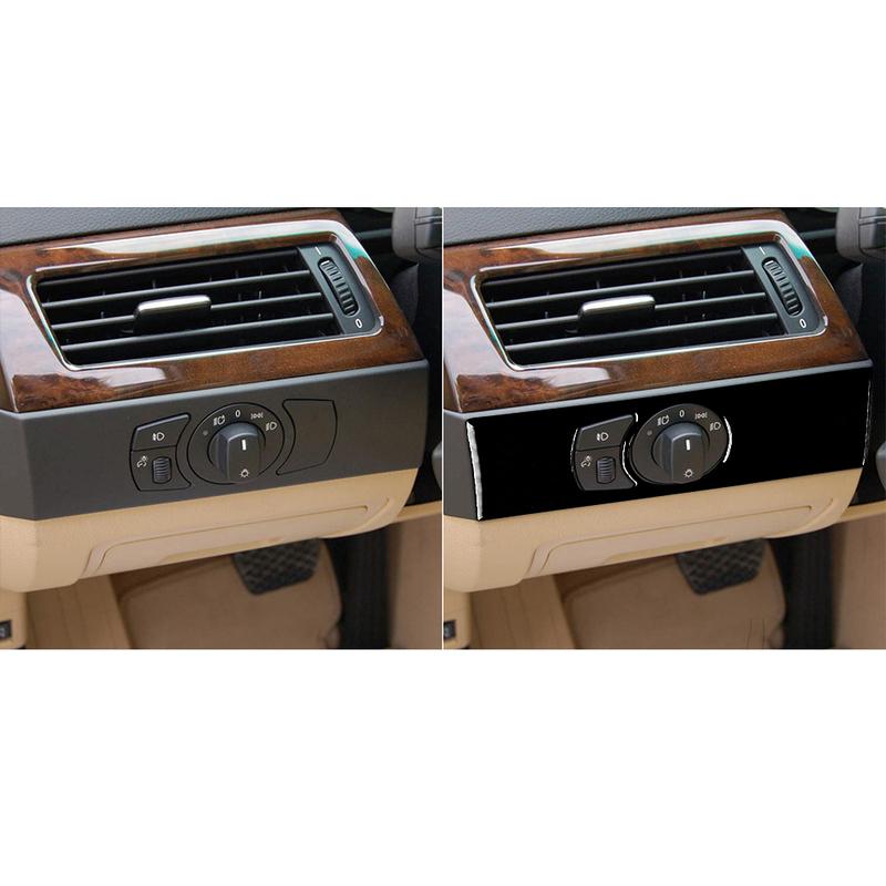 For BMW 5 Series E60 2004 2005 2006 2007 2008 Car Accessories Headlight Switch Panel Trim Cover Interior Sticker Glossy Black