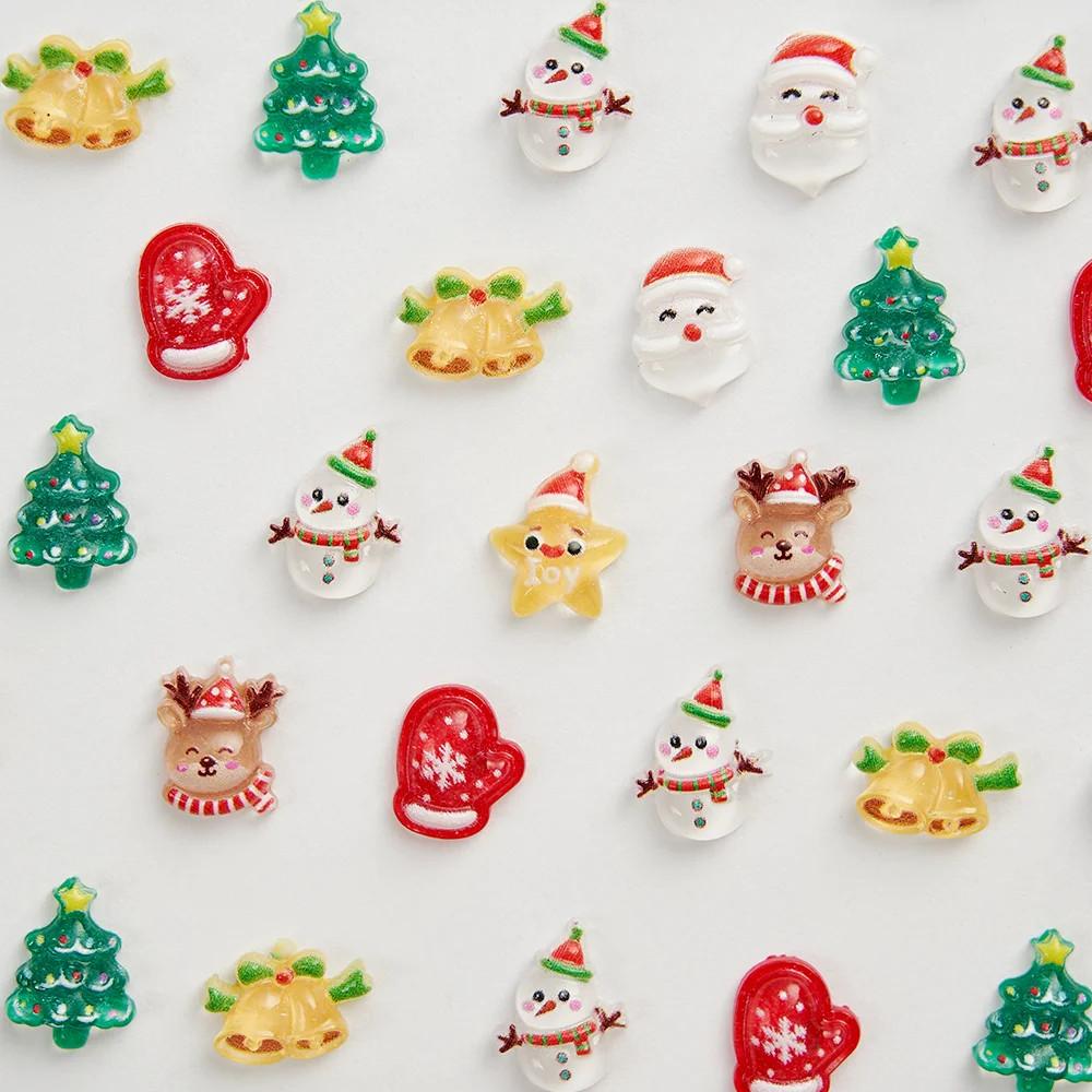 30Pcs/set Cartoon 3D Christmas Nail Decoration Santa Claus Snowflake Elk Cute Snowman Nail Art Charm for DIY Accessories