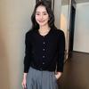 Womens Cashmere Blend Cardigan Round Neck Long Sleeve Short Sweater Fall Winter Solid Color Top Layering Knitwear