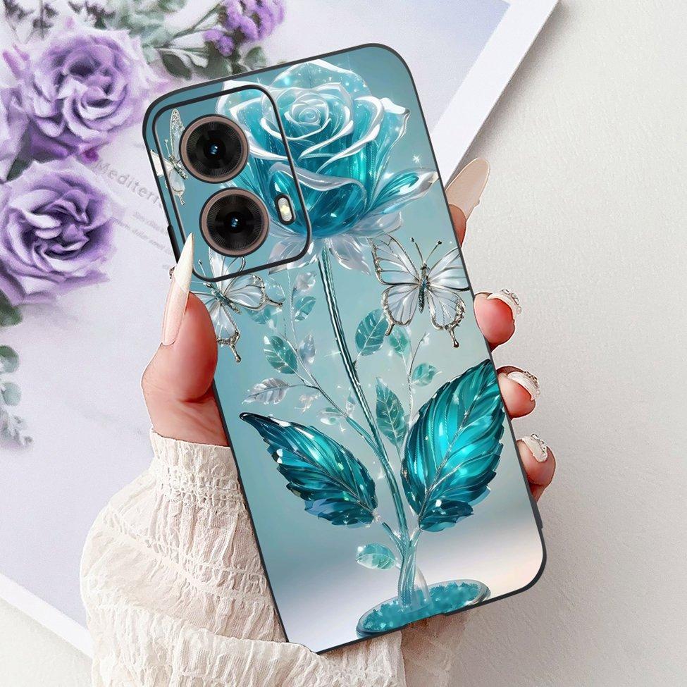 For Motorola Moto G85 Case Silicone Cute Cat Fashion Flowers Painted Back Cover For Motorola G85 Moto G85 Phone Case XT2427-3