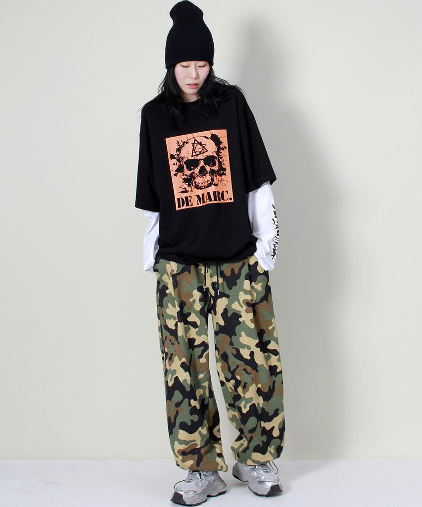 Deumakeu Military Real Street String Wide One-Pleat Pants Khaki