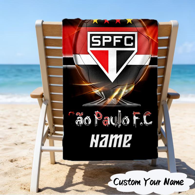 1PC Custom Name Beach Towel Sao Paulo Team Spirit Beach Towel, Suitable for Camping, Travel, Beach Accessories, Super Absorbent, Family Gift