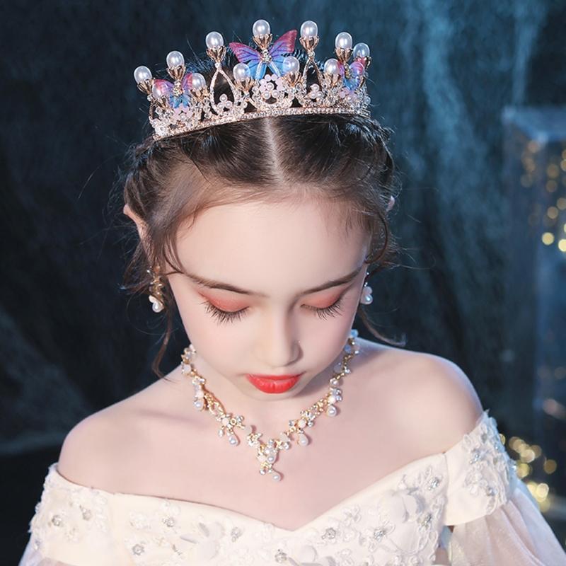Princess Crown Rhinestones Headband Crystal for Butterfly Hair Hoop Vintage Hairband for Kids Stage Performance Costu